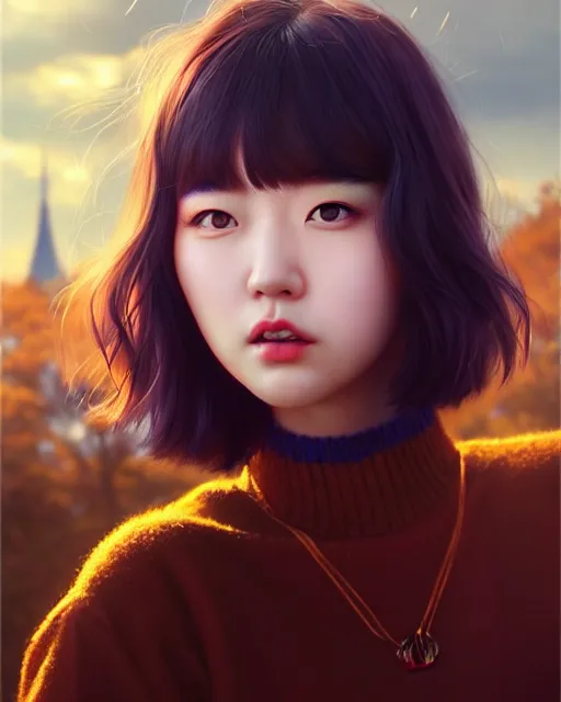 Image similar to realistic movie poster portrait photo : : of yerin baek by weta, marvel : : by wlop, ilya kuvshinov, rossdraws, artgerm, artstation, unreal engine : : rave makeup, pearlescent, sunny day, blue sky, vogue cover : :