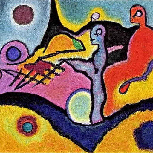 Image similar to a abstract painting coven of witches by kandinsky