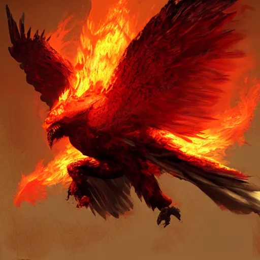 Prompt: evil red eagle engulfed in flames, fantasy art by Craig Mullins, trending on artstation