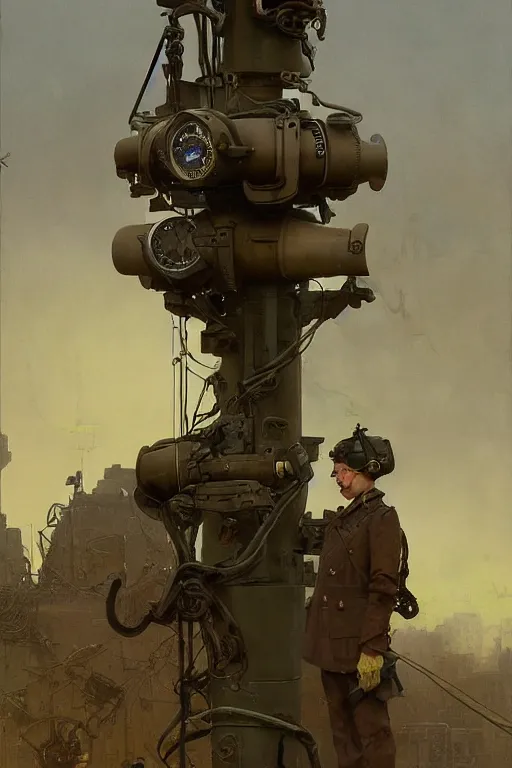 Image similar to dieselpunk military walkie - talkie, radio device, product lighting, painted by ruan jia, raymond swanland, lawrence alma tadema, zdzislaw beksinski, norman rockwell, jack kirby, tom lovell, alex malveda, greg staples