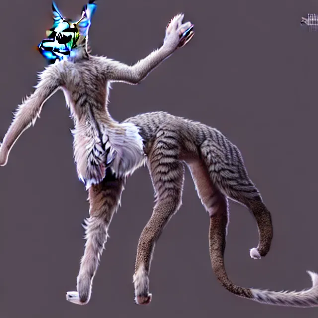 Image similar to the full body of anthropomorphic lynx fursona from behind wearing a steampunk suit as unimaginably beautiful, gorgeous, elegant, young woman with lynx head, an ultrafine hyperdetailed illustration by furaffinity, intricate linework, white fur, unreal engine 5 highly rendered, global illumination, radiant light, detailed and intricate environment