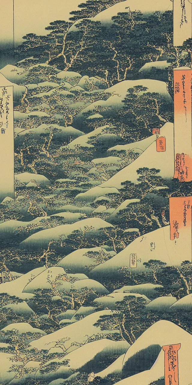 Prompt: the laurentians, by katsushika hokusai