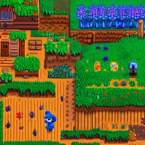 Image similar to smurfs living in stardew Valley 4k