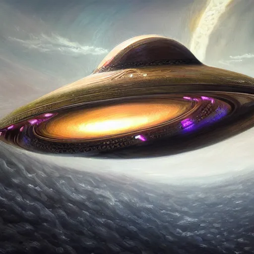 Image similar to a detailed and realistic painting of an alien spaceship with 8 k resolution, in the artistic style of fantasy art