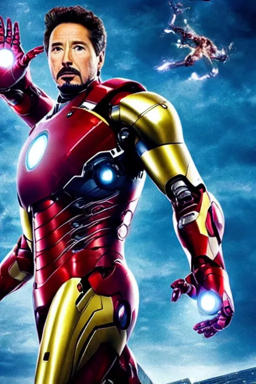 Image similar to richard gere is newiron man, epic scene from marvel movie, movie poster