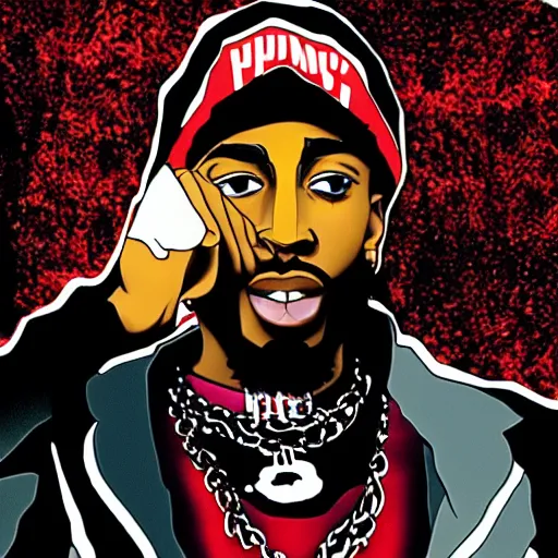 Image similar to Tupac Shakur, screenshot from a 2012s anime