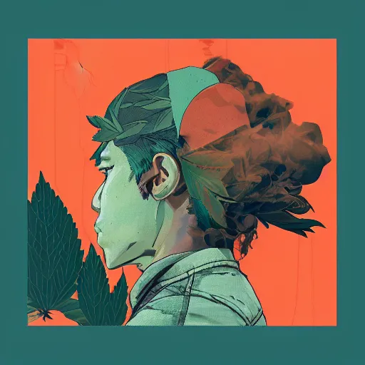 Prompt: profile picture of smoking marijuana by sachin teng, organic painting, marijuana, hiphop, hard edges, energetic, 3 d shapes, asymmetrical, smoke, warm, inviting, highly detailed masterpiece by sachin teng x supreme