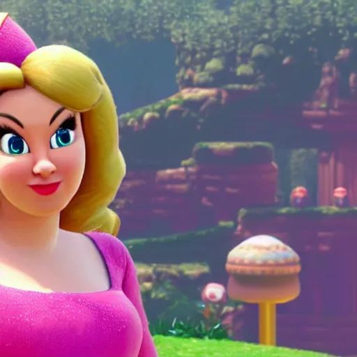 Prompt: an in-game screenshot of Adele as Princess Peach in Super Mario Odyssey