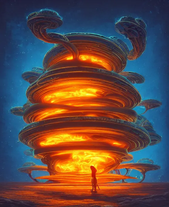 Image similar to a simple dollhouse made out of exotic fungus, weird simple fungus and tendrils, spaceship, sci - fi, robots, clinical, partly cloudy, hell, fire, brimstone, lava, by dan mumford, yusuke murata, makoto shinkai, ross tran, cinematic, unreal engine, cel shaded, featured on artstation, pixiv