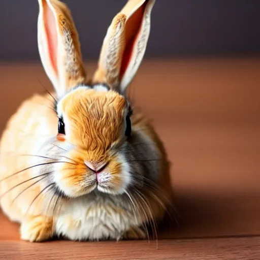 Prompt: A rabbit with a pancake on its head