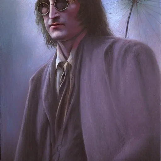 Image similar to john lennon in the mist by Gerald Brom, masterpiece portrait