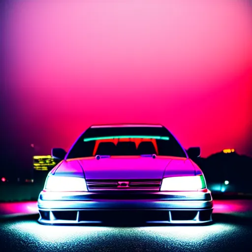 Prompt: a car JZX100 at illegal car meet, Saitama prefecture, city sunset mist neon lights, cinematic color, photorealistic, highly detailed, 50MM