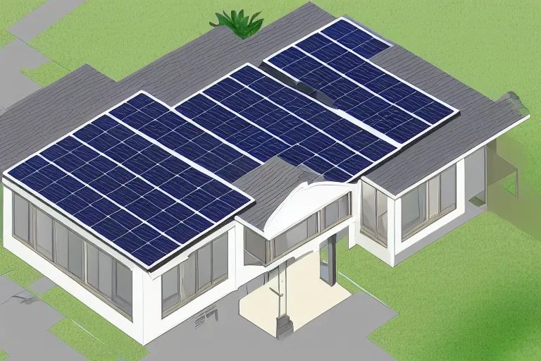 Image similar to photovoltaic mansard roof illustration, isometric view