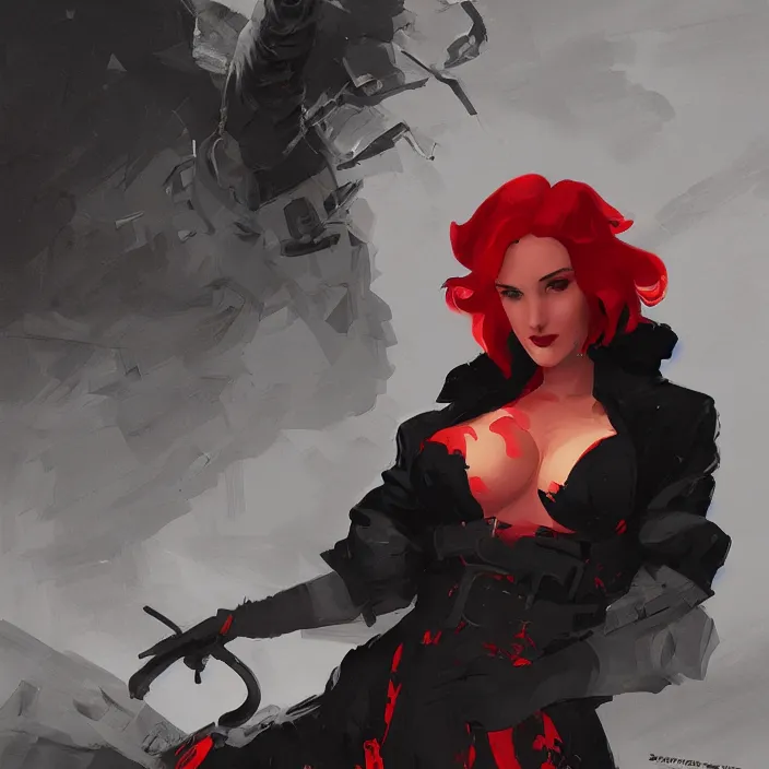 Image similar to a douchrome black and bright red comic noir illustration painting of triss merigold by sachin teng and sergey kolesov and ruan jia and heng z. graffiti art, sci fi, hyper detailed. octane render. trending on artstation