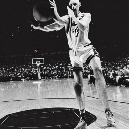 Image similar to portrait of nosferatu playing alone basketball at the nba, sport photography