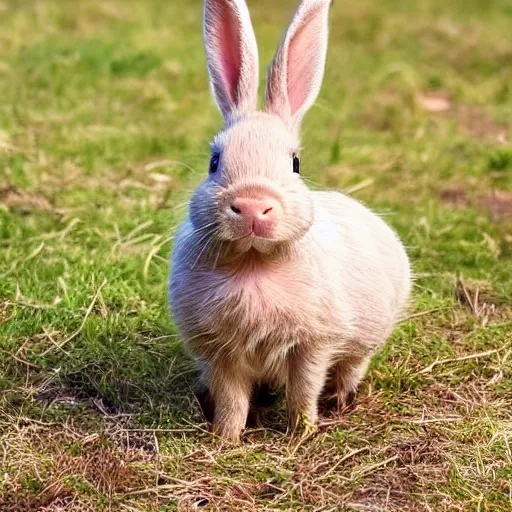 Prompt: a beautiful photograph of a bunny piglet chimera standing on grass