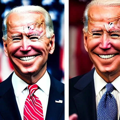 Image similar to Photograph of Joe Biden smiling with burning whitehouse in the background