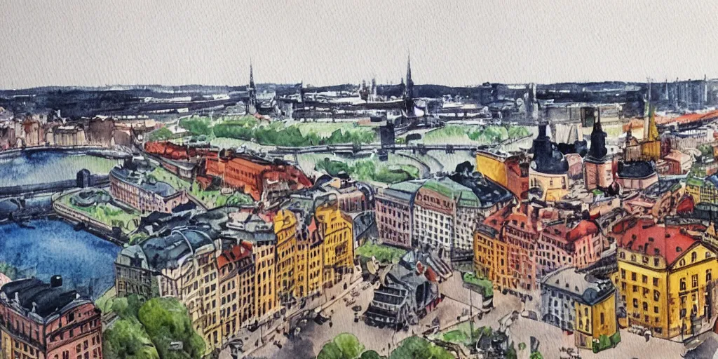 Prompt: isometric view of stockholm, watercolour realism