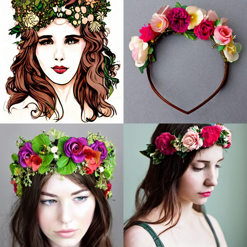 Prompt: art nouveau flower crown