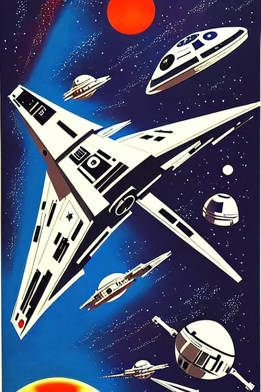 Image similar to star wars, space, spaceship, ussr poster, art by grewski