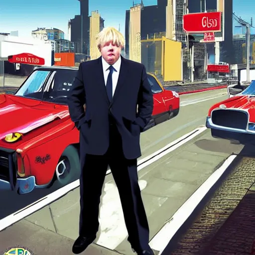 Image similar to Boris Johnson in gta cover art, lots of detail, ultra HD