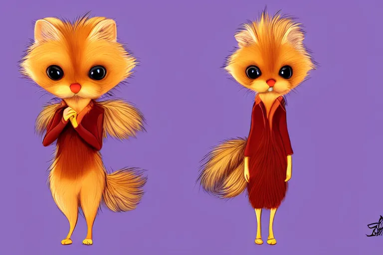 Prompt: lorax movie : detailed illustration : ferret character : wearing a stravagant fur dress : wearing diamonds stiletto : head torso legs : artstation