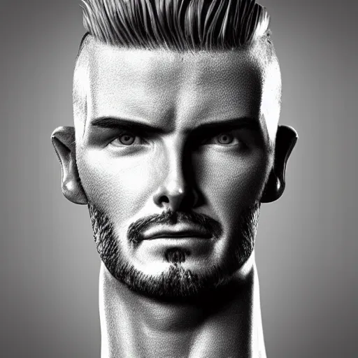 Image similar to “a realistic detailed photo of a guy who is an attractive humanoid who is half robot and half humanoid, who is a male android, David Beckham, shiny skin, posing like a statue, blank stare”