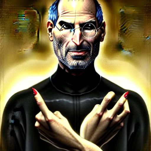 Image similar to Steve Jobs, fantasy, intricate, elegant, dramatic lighting, emotionally evoking symbolic metaphor, highly detailed, lifelike, photorealistic, digital painting, artstation, concept art, smooth, sharp focus, illustration, art by John Collier and Albert Aublet and Krenz Cushart and Artem Demura and Alphonse Mucha