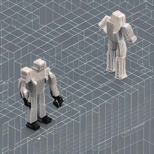 Image similar to 3 d render isometric voxel robot in tokyo