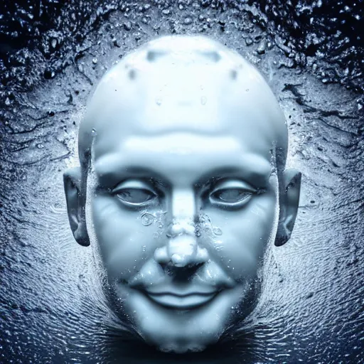 Prompt: water icon of a realistic human head made out of water