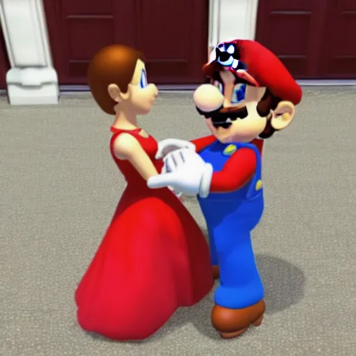 Image similar to Super Mario proposing to Super Mario