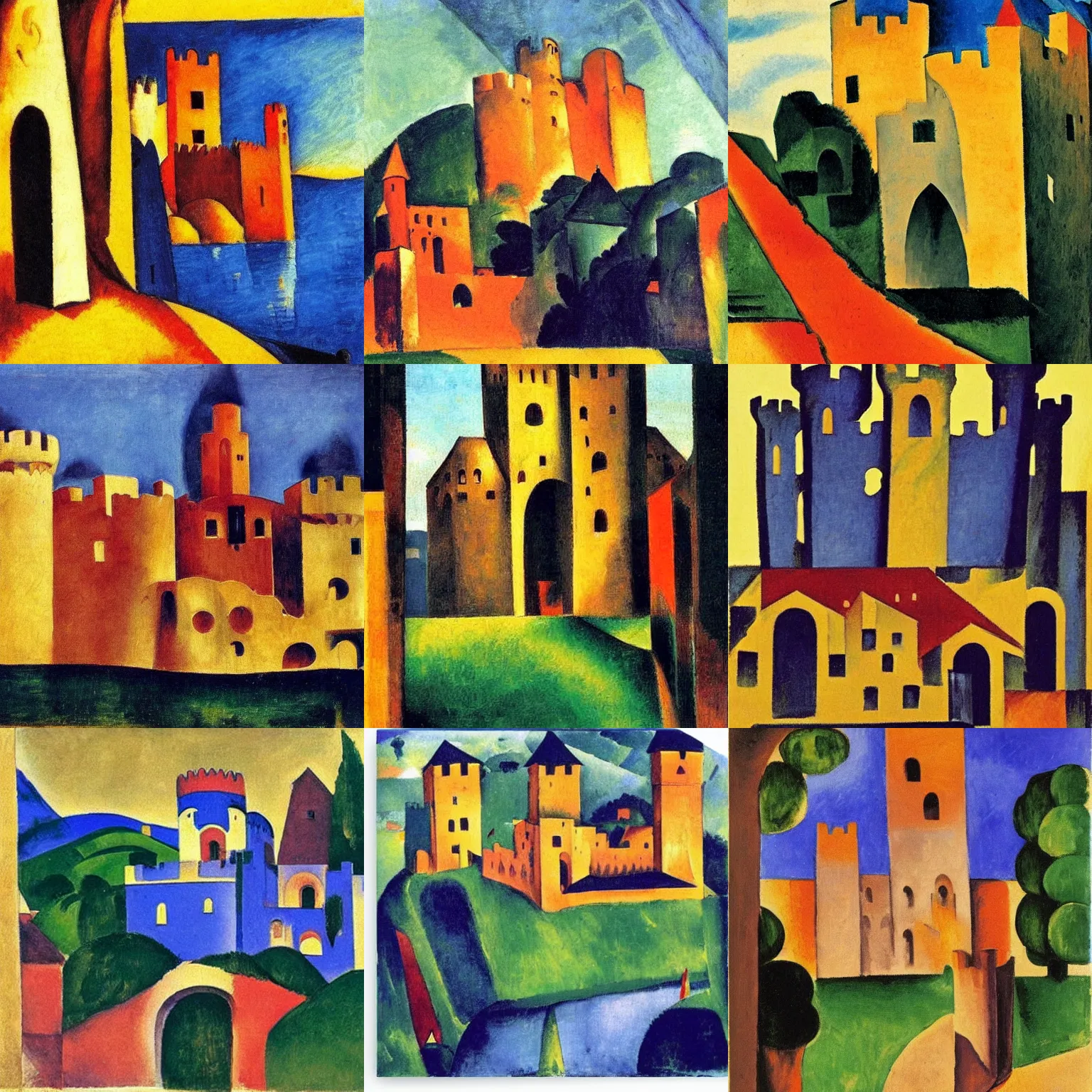 Prompt: medieval castle, by August Macke