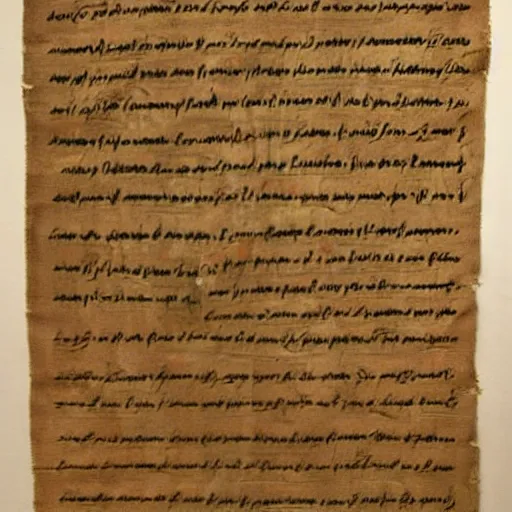 Prompt: an old large scroll with an unknown mysterious language written on it