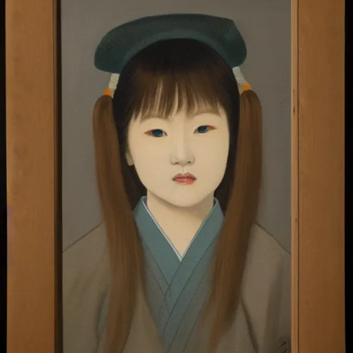 Prompt: a painting of Japanese schoolgirl, clothed, realism and naturalism