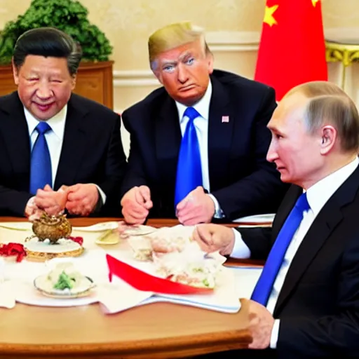 Prompt: vladimir putin, obama, trump and xi jinping holding hands