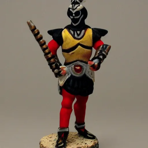 Prompt: full body photo of a harlequin warrior