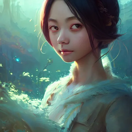 Image similar to highly detailed portrait of tzuyu, stephen bliss, unreal engine, fantasy art by greg rutkowski, loish, rhads, ferdinand knab, makoto shinkai and lois van baarle, ilya kuvshinov, rossdraws, tom bagshaw, global illumination, radiant light, detailed and intricate environment