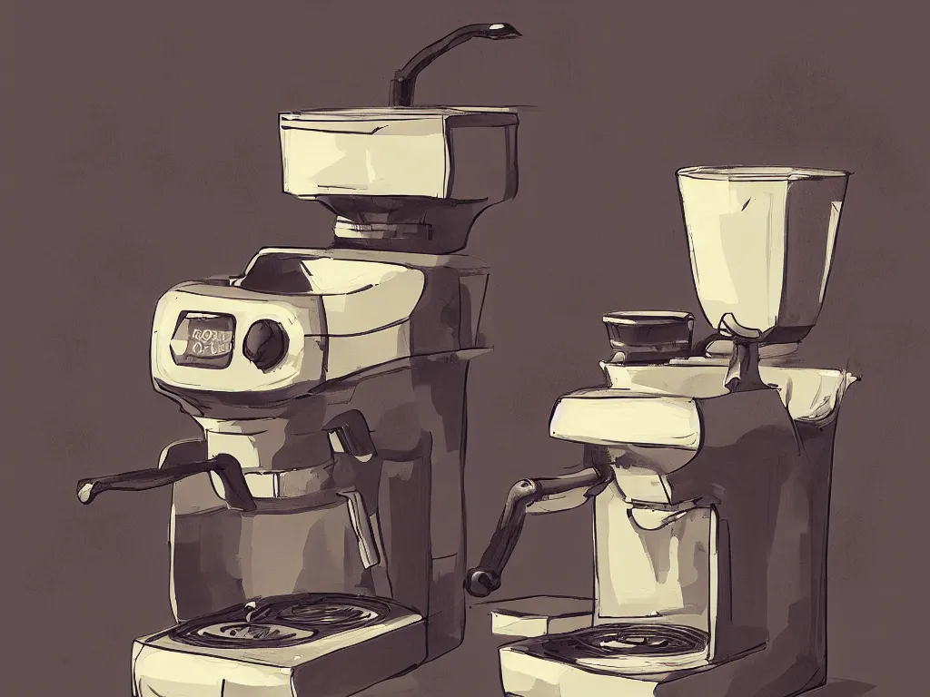 Image similar to coffee machine, by pixar, serene illustration, fresh colors, conceptart, trending on artstation