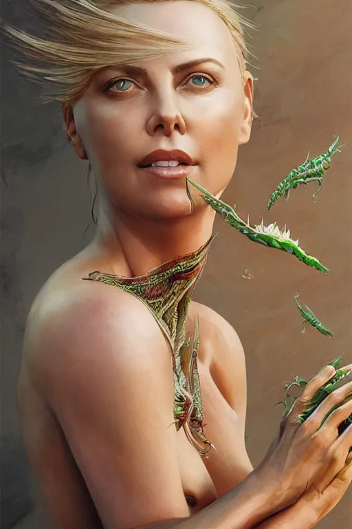 Prompt: Charlize Theron as Venus flytrap, intricate, highly detailed, smooth, artstation, digital illustration by Ruan Jia and Mandy Jurgens and Artgerm and Wayne Barlowe and Greg Rutkowski and Zdislav Beksinski