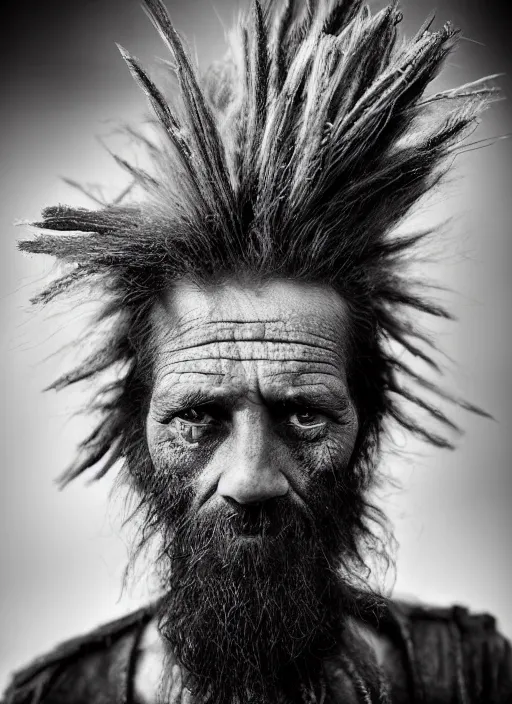 Image similar to Award winning Editorial photo of a Native Liechtensteiners with incredible hair and beautiful hyper-detailed eyes wearing traditional garb by Lee Jeffries, 85mm ND 5, perfect lighting, gelatin silver process