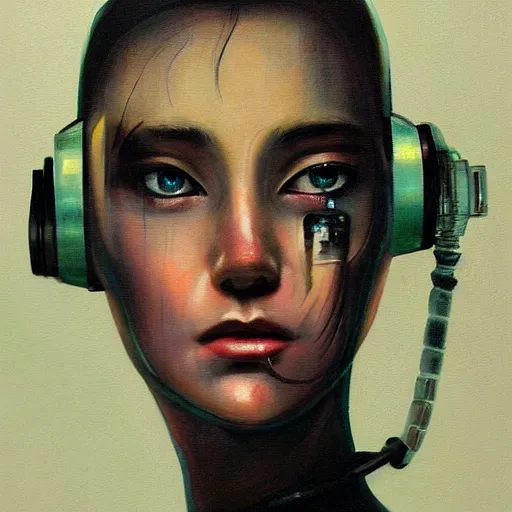 Prompt: a beatiful painting of portrait, Irobot, cyberpunk, by Mizuri AU, trending on artststion