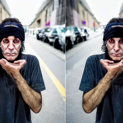 Image similar to Kevin Mitnick as a homeless man, sad, tragic, modelsociety, radiant skin, huge anime eyes, RTX on, perfect face, directed gaze, intricate, Sony a7R IV, symmetric balance, polarizing filter, Photolab, Lightroom, 4K, Dolby Vision, Photography Award