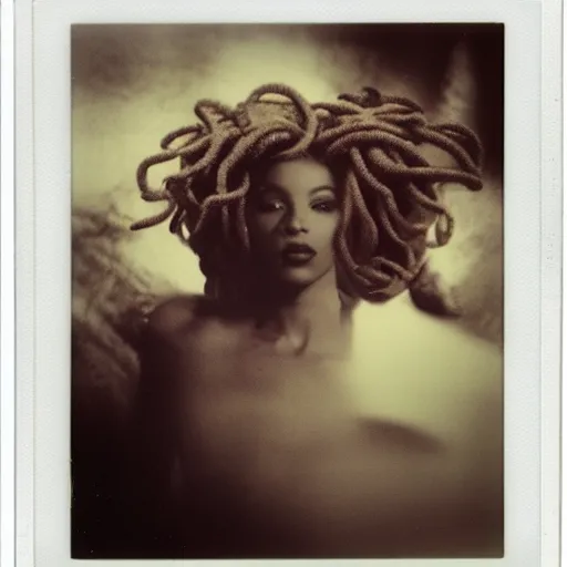 Prompt: a very beautiful polaroid picture of medusa, award winning photography