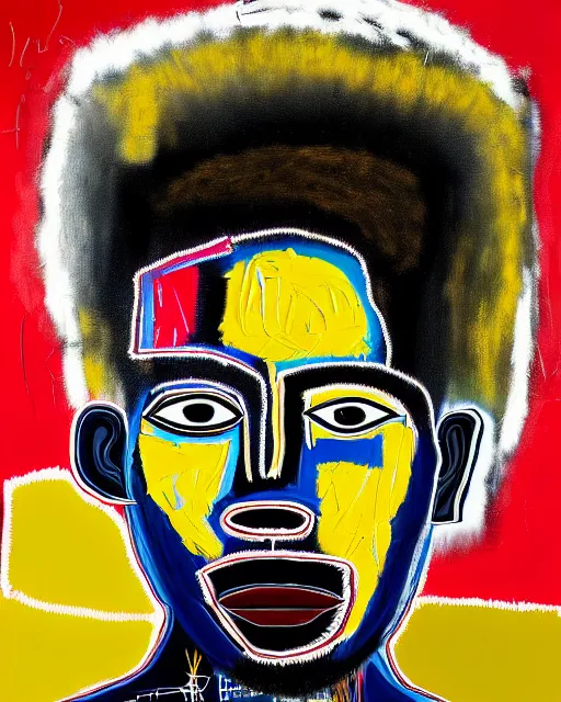 Image similar to A extremely ultra highly detailed majestic hi-res beautiful immaculate head and shoulders award winning painting stunning portrait masterpiece of the face of a strong black african man by Jean-Michel Basquiat, 8k, high textures, ultra hyper sharp, insanely detailed and intricate, super detailed, 8k HDR ultra high quality