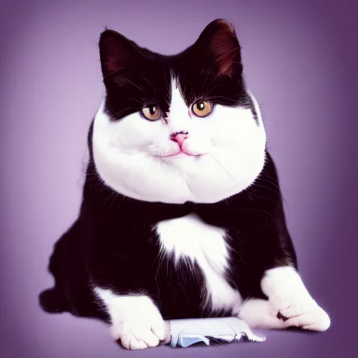 Image similar to obese cat extra fluffy wearing an obese top hat anscochrome.