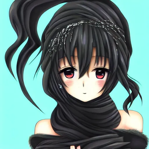 Image similar to anime girl wrapped in black seaweed, anime art, cute, detailed