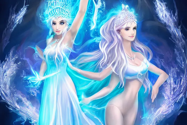 Prompt: ice goddess freezing fire goddess