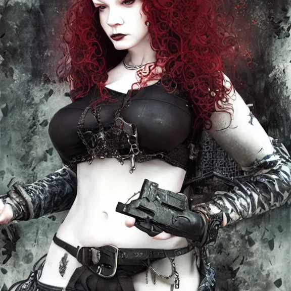 Image similar to christina hendricks goth, tankoban, 4 k, tone mapping, akihiko yoshida, james jean andrei riabovitchev marc simonetti, yoshitaka amano, long hair, curly, h. hydrochaeri