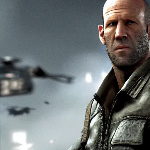 Image similar to Jason Statham in call of duty 4K detail