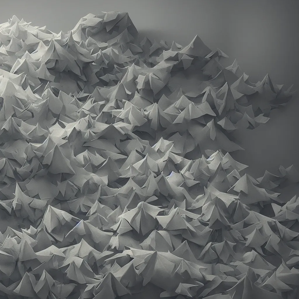 Image similar to photo of a origami hill with origami flowers growing from it, impressive, majestic, very atmospheric, cinematic, stunning, masterpiece, romantic, trending in artstation, very detailed. 4 k